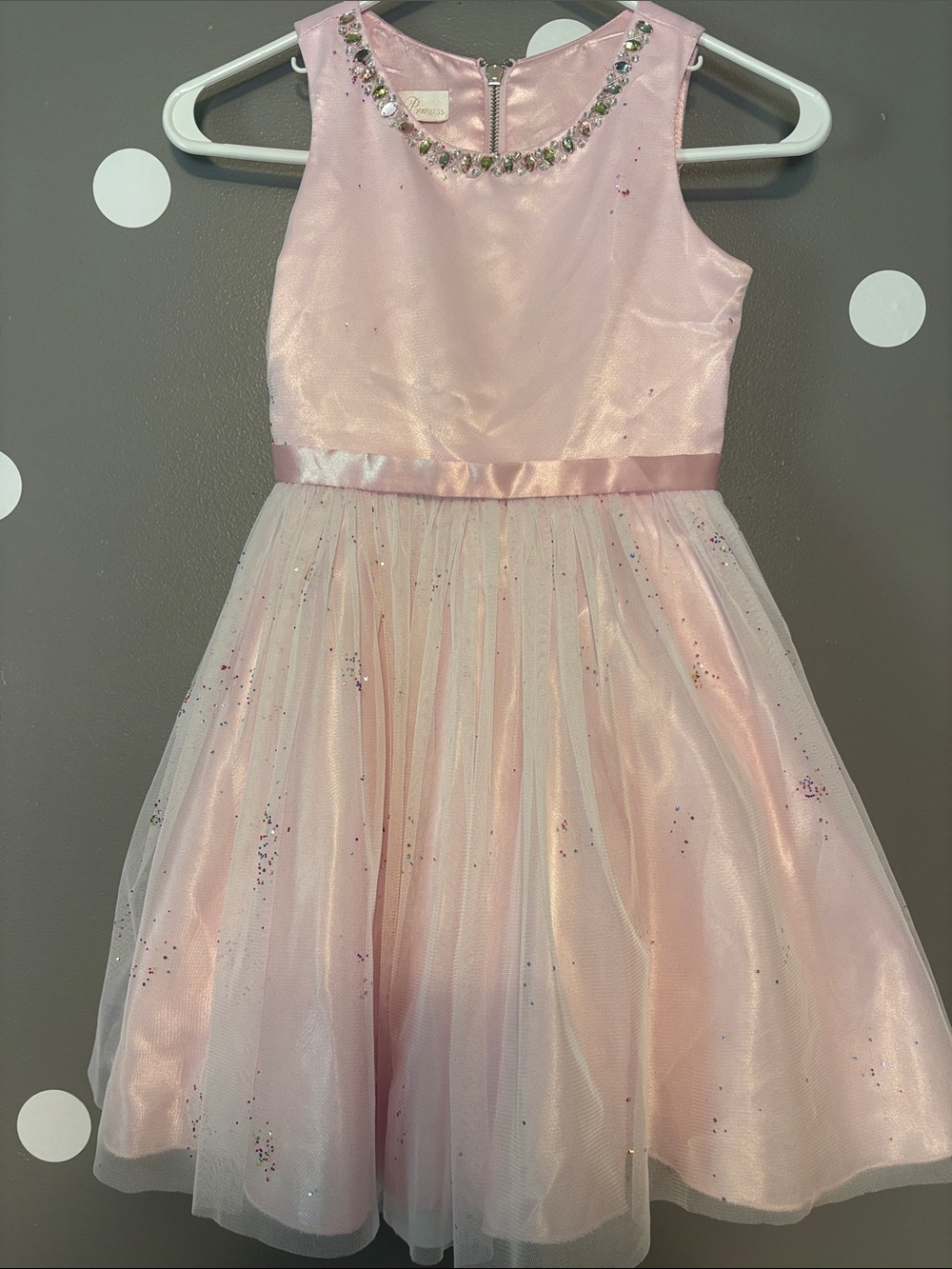 American Princess Light Pink Tulle Party Dress with Jeweled Neckline